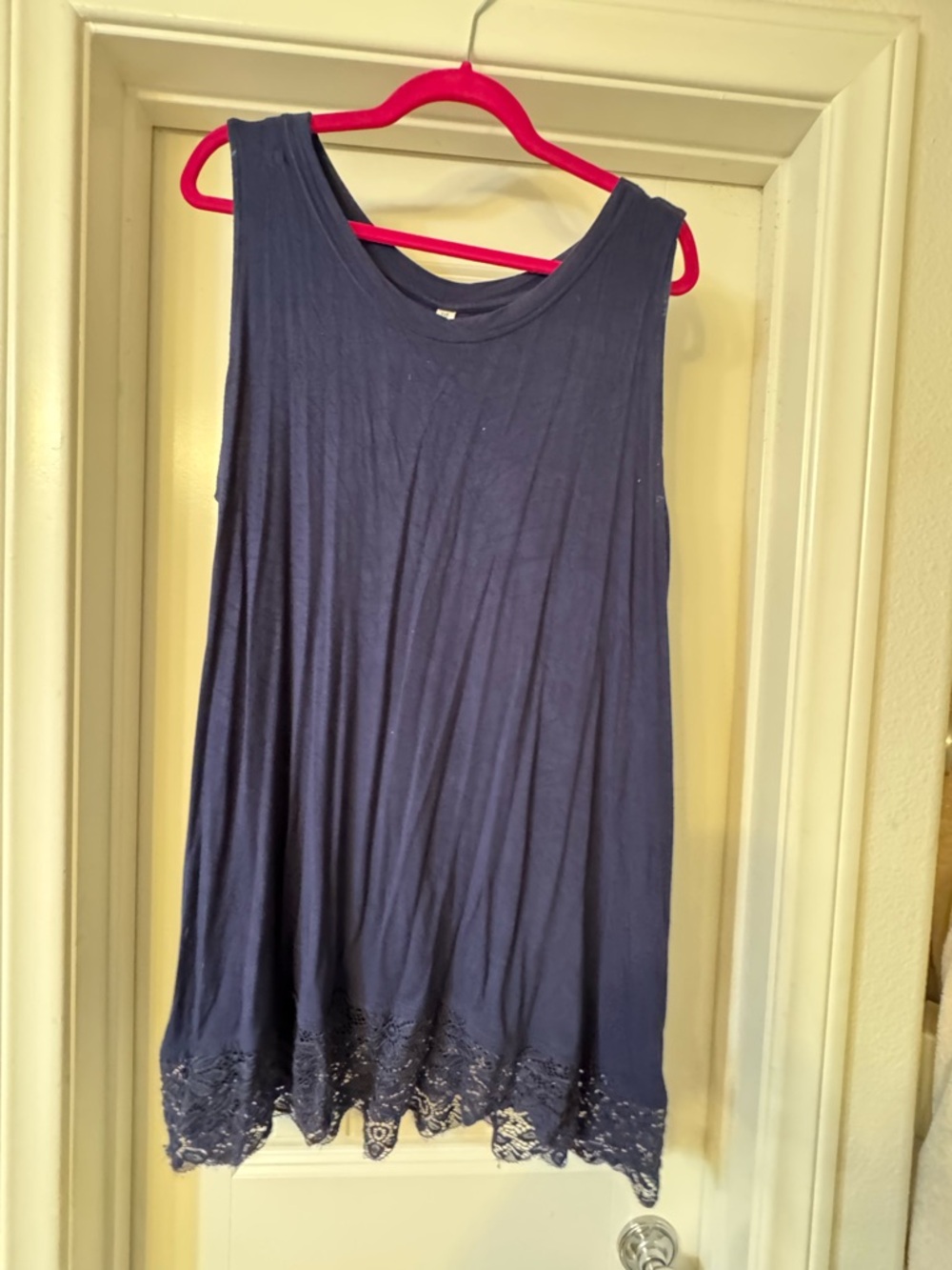 Signature Navy Sleeveless Tank with Lace Hem